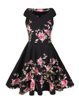 Casual Exquisite V-Neck Skater Dress In Floral Printed
