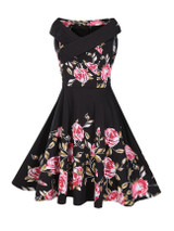 Casual Exquisite V-Neck Skater Dress In Floral Printed