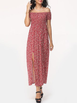 Casual Floral Side Slit Fantastic One Shoulder Maxi-dress