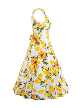 Casual Boat Neck Fruit Floral Printed Skater Dress