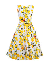 Casual Boat Neck Fruit Floral Printed Skater Dress