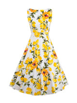 Casual Boat Neck Fruit Floral Printed Skater Dress