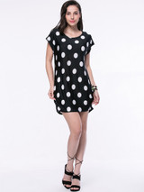 Casual Black White Polka Dot Mini Shift Dress