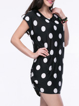 Casual Black White Polka Dot Mini Shift Dress
