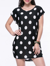 Casual Black White Polka Dot Mini Shift Dress