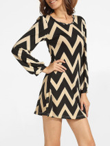 Casual Round Neck Zigzag Striped Shift-dress