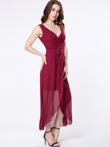 Casual Surplice Asymmetrical Hems Removable Tie Plain Shift Dress