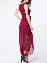 Casual Surplice Asymmetrical Hems Removable Tie Plain Shift Dress