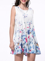 Casual Floral Butterfly Printed Round Neck Mini Shift Dress