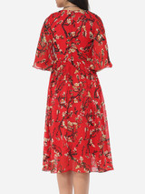 Casual Floral Printed Round Neck Maxi Half Sleeve Dress