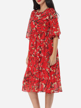 Casual Floral Printed Round Neck Maxi Half Sleeve Dress