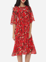 Casual Floral Printed Round Neck Maxi Half Sleeve Dress