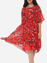 Casual Floral Printed Round Neck Maxi Half Sleeve Dress