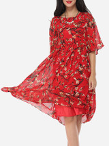 Casual Floral Printed Round Neck Maxi Half Sleeve Dress