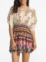Casual Batwing Round Neck Dacron Printed Shift Dress