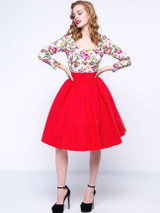 Casual Round Neck Floral Printed Skater Dress