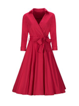 Casual V-Neck  Bowknot  Plain Skater Dresses