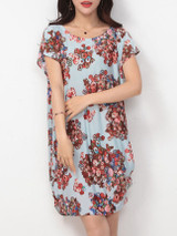 Casual Round Neck Sack Shift Dress In Floral Printed Casual Round Neck Sack Shift Dress In Floral Printed