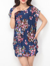 Casual Round Neck Sack Shift Dress In Floral Printed Casual Round Neck Sack Shift Dress In Floral Printed