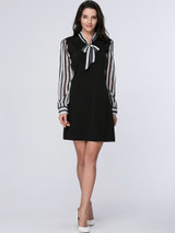 Casual Tie Collar Awesome Vertical Striped Shift Dress