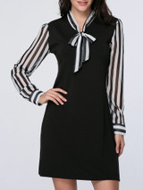 Casual Tie Collar Awesome Vertical Striped Shift Dress