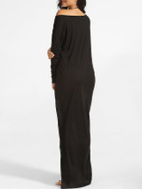 Casual Loose Fitting One Shoulder Plain Side Slit Maxi-dress