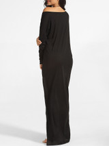 Casual Loose Fitting One Shoulder Plain Side Slit Maxi-dress