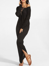 Casual Loose Fitting One Shoulder Plain Side Slit Maxi-dress