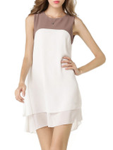 Casual Color Block Chiffon Round Neck Shift Dress