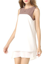 Casual Color Block Chiffon Round Neck Shift Dress