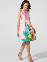Casual Lovely Boat Neck Floral Printed Skater Dress