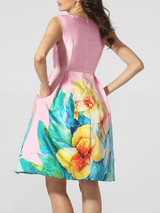 Casual Lovely Boat Neck Floral Printed Skater Dress
