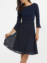 Casual Boat Neck Cotton Hollow Out Plain Skater Dress