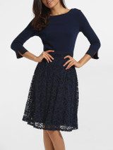 Casual Boat Neck Cotton Hollow Out Plain Skater Dress