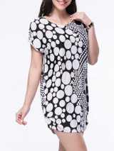 Casual Black White Polka Dot Round Neck Shift Dress