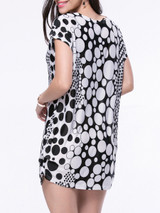 Casual Black White Polka Dot Round Neck Shift Dress