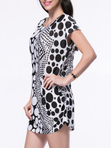 Casual Black White Polka Dot Round Neck Shift Dress