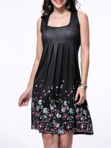 Casual Square Neck Tiny Floral Printed Sleeveless Shift Dress