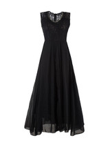 Casual Courtly Patchwork Hollow Out Plain Sweet Heart Maxi Dress