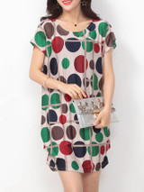 Casual Color Block Polka Dot Round Neck Shift Dress