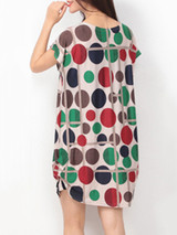 Casual Color Block Polka Dot Round Neck Shift Dress