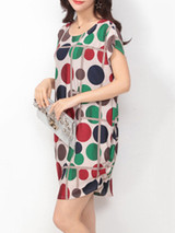 Casual Color Block Polka Dot Round Neck Shift Dress