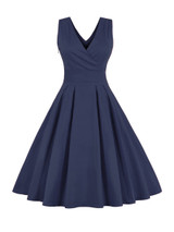 Casual V-Neck Bowknot Plain Skater Dress