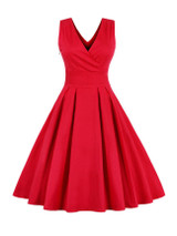 Casual V-Neck Bowknot Plain Skater Dress