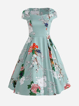 Casual Sweet Heart Floral Printed Skater Dress