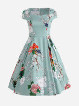 Casual Sweet Heart Floral Printed Skater Dress