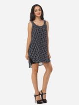 Casual Polka Dot Round Neck Shift Dress