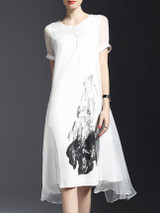 Casual Round Neck Printed Fancy Shift Dress