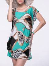 Casual Loose Printed Mini Round Neck Shift Dress