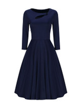 Casual Asymmetric Neck Cutout Plain Skater Dress